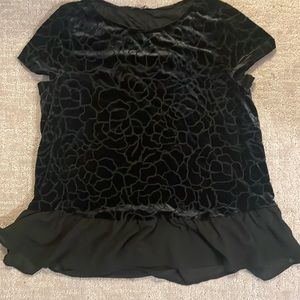 Black velvet flower pattern shirt with flare bottom